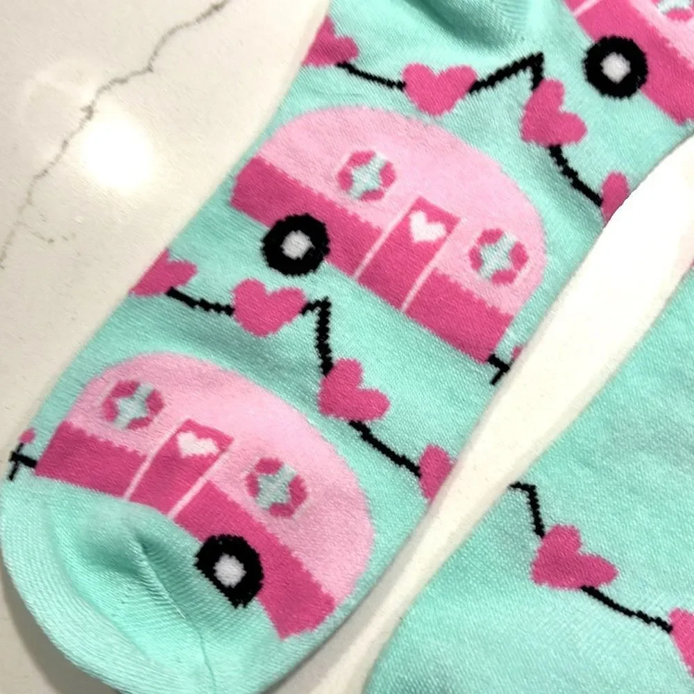NWOT Pair of Fashion Socks Pink Butterfly Blue Camper Socks